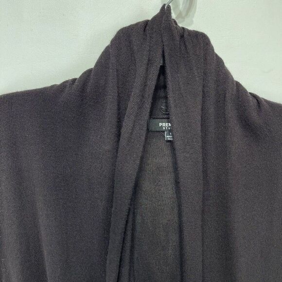 Women Sweater Cardigan Large Brown Open Cowl Neck Ruched Sleeve Premise Studio - Picture 5 of 16